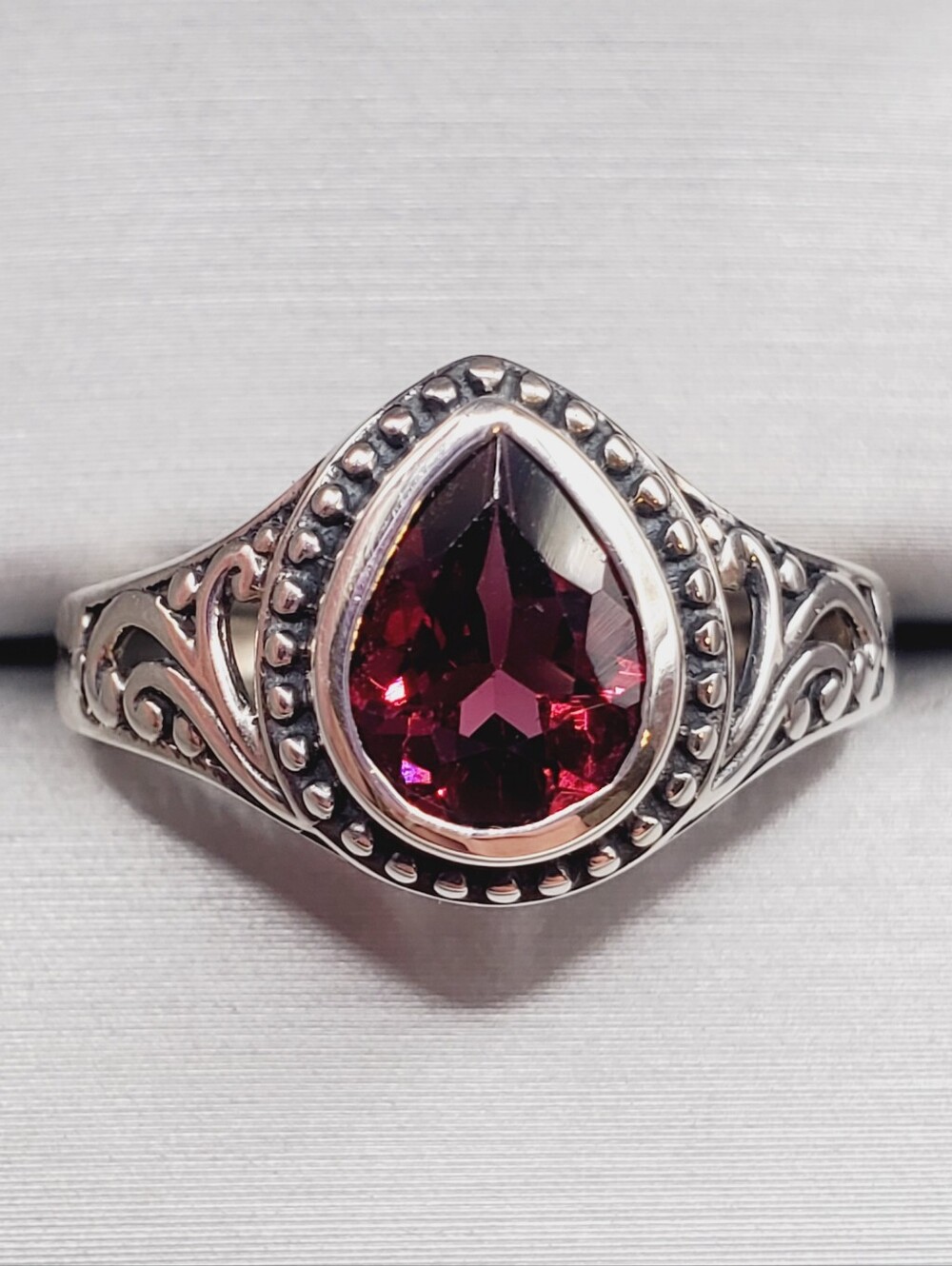 Pear Garnet 925 Sterling Silver Bezel Set Ring
